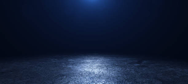 istock abstract dark blue concentrate floor scene with flare and light, spotlight and display. banner 1239754835