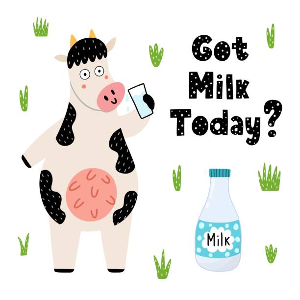 illustrations, cliparts, dessins animés et icônes de le lait d’aujourd’hui imprime avec une vache mignonne - got milk