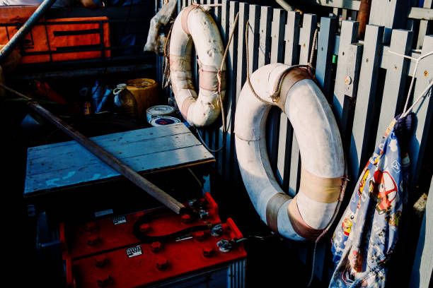 istock Old lifebuoy on a river ferry 1239756010