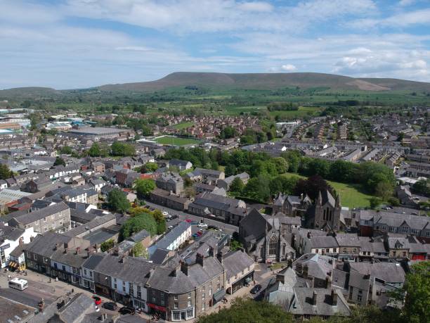 Clitheroe aerial photo Aerial photo of Clitheroe, Lancashire lancashire stock pictures, royalty-free photos & images