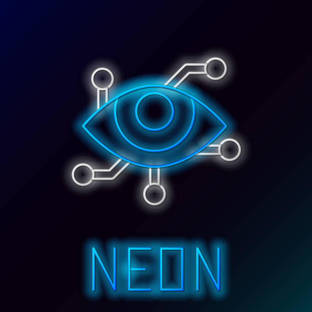istock Glowing neon line Virtual reality icon isolated on black background. Colorful outline concept. Vector 1239764997