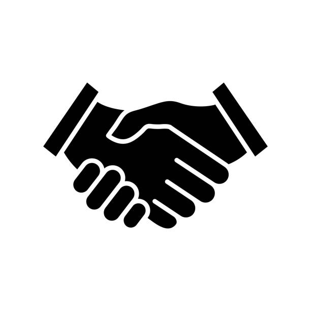 Handshake black icon. Handshake icon. Black arms gesture silhouette. Business agreement concept. Vector illustration isolated on white. partnership stock illustrations