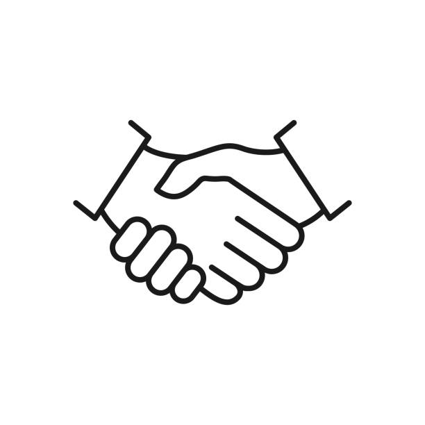 handshake-liniensymbol. - abmachung stock-grafiken, -clipart, -cartoons und -symbole
