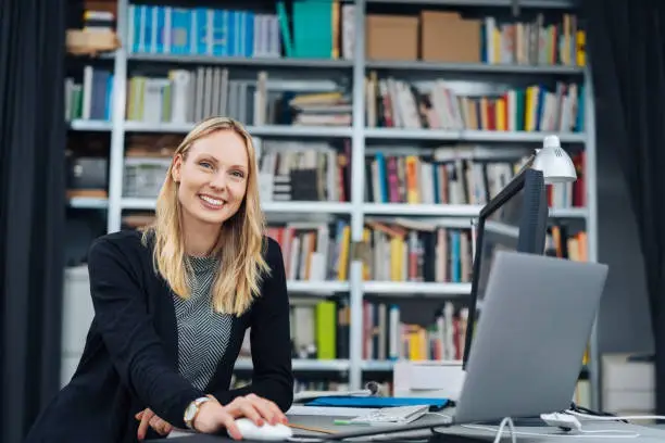 Photo of Beautiful business woman low angle portrait