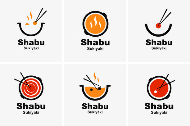 шабу sukiyaki значок графический японский шведский стол ресторан - shabu stock illustrations