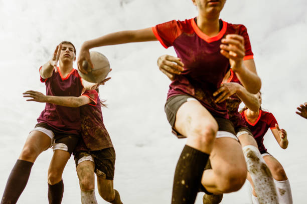 istock Female rugby team during the match 1239795481