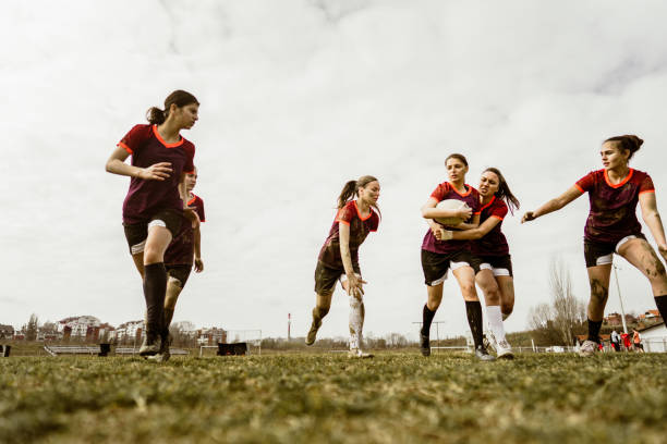 istock Female rugby team during the match 1239798706