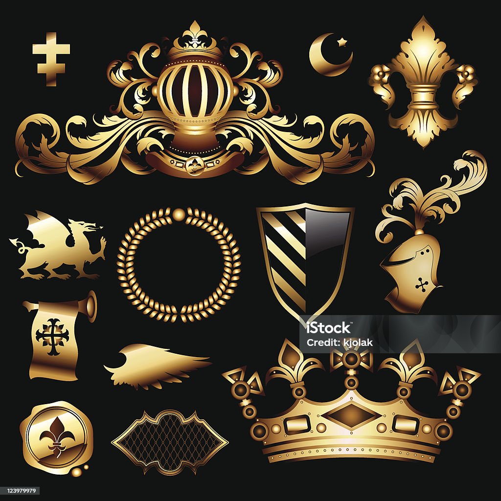 heraldic royal set heraldic royal set, this illustration may be use as designer work. See more of my images here: http://s61.radikal.ru/i173/0905/98/c01cfa830780.jpg Gold - Metal stock vector