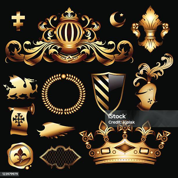 Heraldic Royal Set Stock Illustration - Download Image Now - Gold - Metal, Gold Colored, Shield