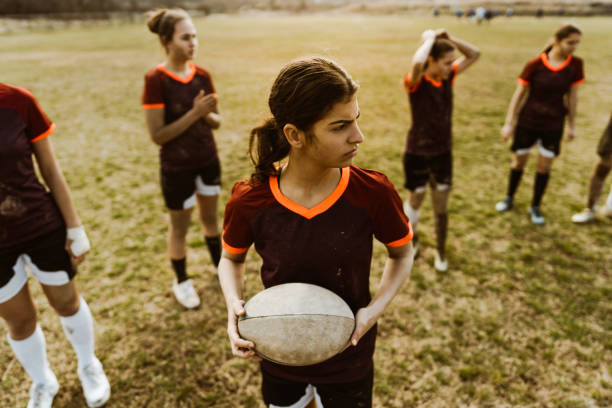 istock Rugby girl during the game 1239801385