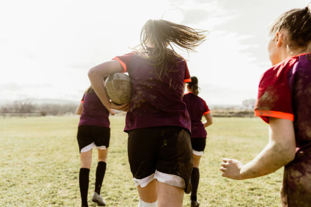 istock Female rugby team during the game 1239806802