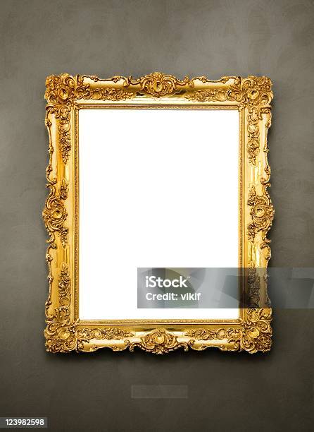 Ornate Picture Frame Hanging On A Wall Stock Photo - Download Image Now - Gold - Metal, Gold Colored, Picture Frame
