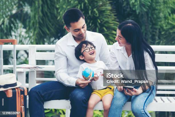 Happy Family Planning Travel In Summer Vacation Asia Young people Lifestyle Packing Bag Luggage And Enjoy Fun And Relax Leisure Destination In Holiday Travel And Family Concept Stock Photo - Download Image Now