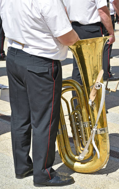 istock Military brass band members with instruments 1239848240