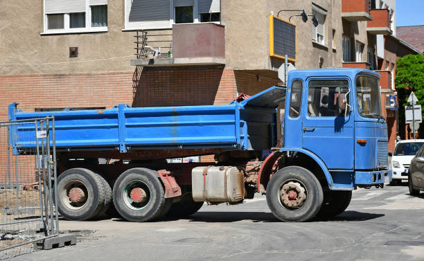 istock Old truck at the road construction 1239848266