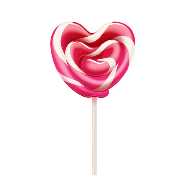 illustrations, cliparts, dessins animés et icônes de sucette colorée de forme de coeur - bonbons durs doux sur le bâton. - stick of hard candy candy striped toughness