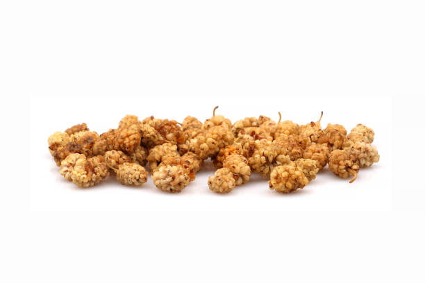Fresh and Organic dried mulberry on white background