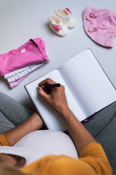 istock Pregnant woman making to do list 1239906691