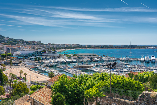 Cannes, France - June 12, 2019 : Cannes is located on the French Riviera and is known for its association with the rich and famous, luxury hotels and restaurants and the annual Cannes Film Festival.