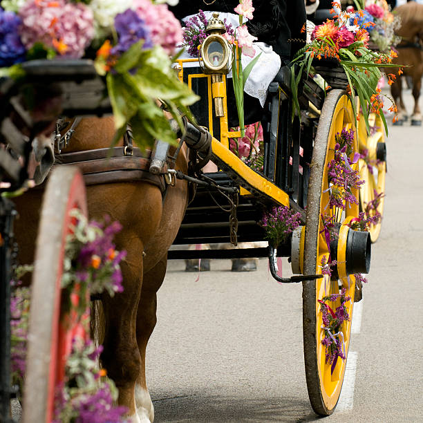 detail of retro cart with flowers in breton festival