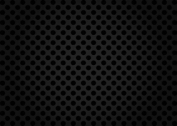 Black seamless background with circles. Perforated pattern, grid, sheet, cells. Dark border. Vector texture Black seamless background with circles. Perforated pattern, grid, sheet, cells. Dark border. Vector simple texture microphone patterns stock illustrations