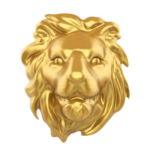 istock Golden Lion Head Sculpture Isolated 1240010121