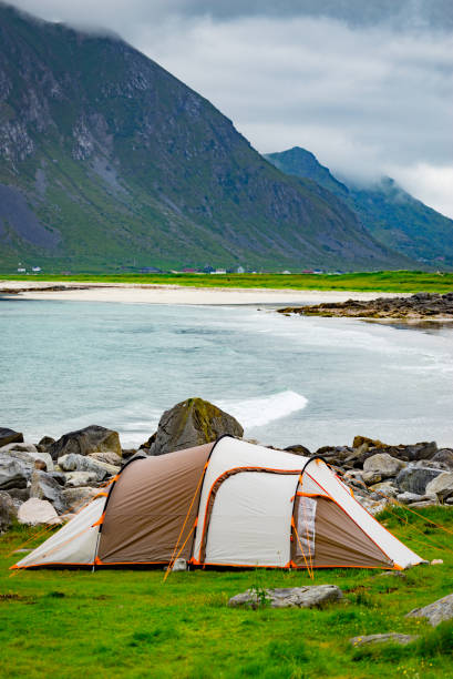 istock Tent on sea shore, Lofoten Norway 1240033251