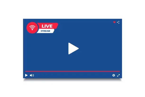 Vector illustration of Modern video player window live streaming. Video player interface. Button live stream.