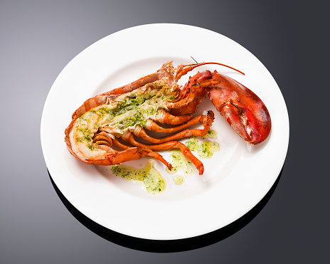 Delicious lobster with sauce on plate in Madrid, Community of Madrid, Spain
