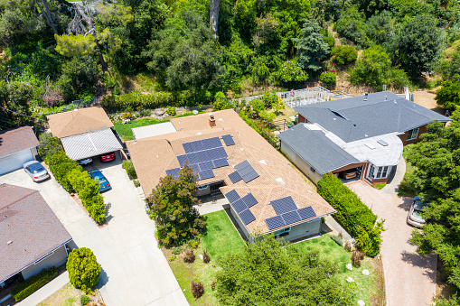 Aerial images of solar panels on a home in Southern California