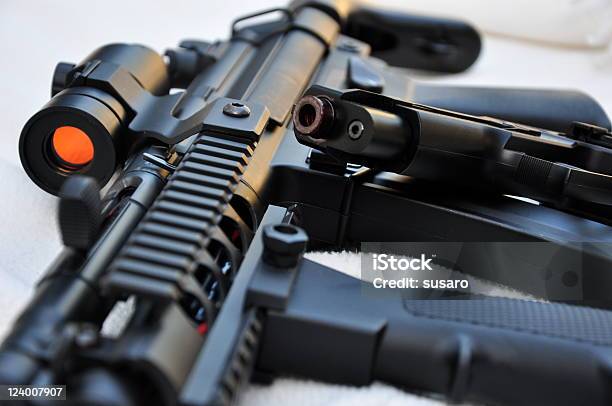 Closeup Of Sight On An Army Assualt Rifle Stock Photo - Download Image Now - Rifle, Backgrounds, Black Color