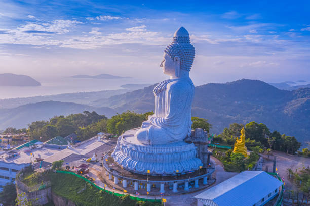 aerial view Phuket big Buddha in blue sky