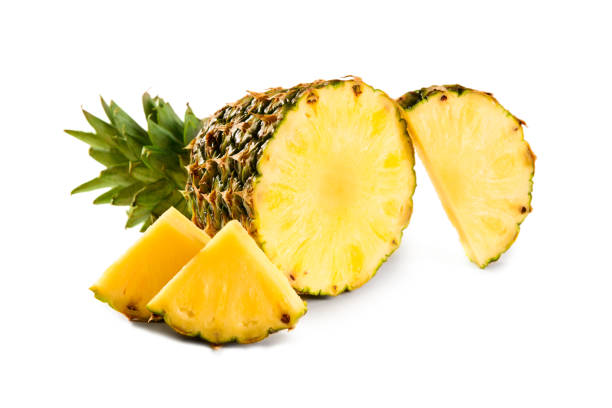 istock pineapple juicy yellow fruit with slices and leaf isolated on white background 1240105816