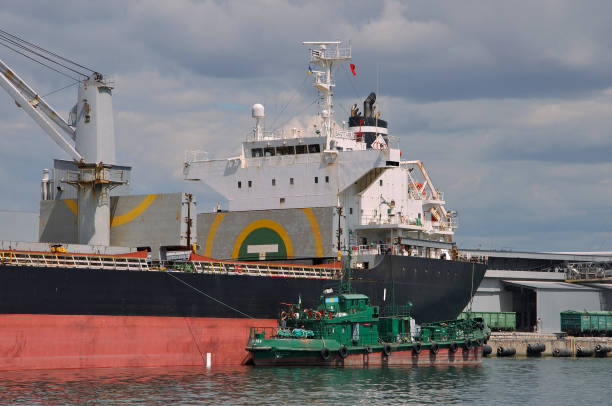 Bilge water management in seaport Removing bilge water from a merchant ship to a port waste water collector vessel. Port of Odessa. May 23, 2020 bilge of ship stock pictures, royalty-free photos & images