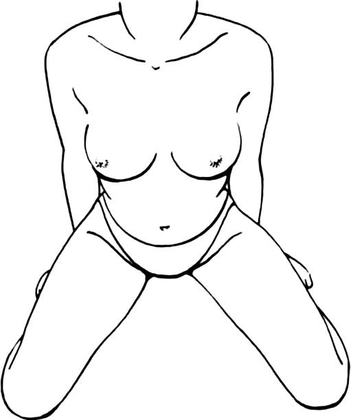 bildbanksillustrationer, clip art samt tecknat material och ikoner med kvinnliga bröst ritning handledning. rita en kvinnas kropp med betoning på bröst. - kvinna stor rumpa