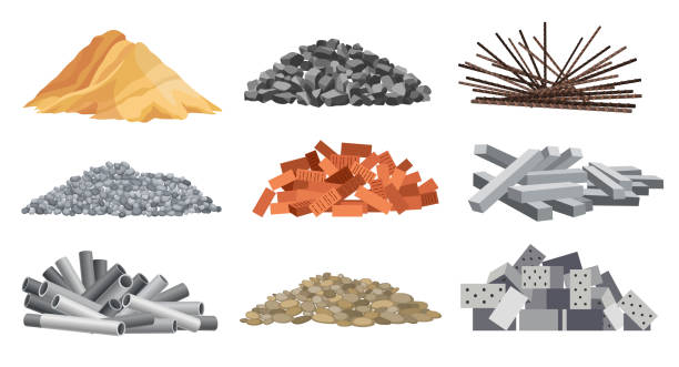 Set of heaps building material. Bricks, sand, gravel and etc. Construction concept. Vector illustrations can be used for construction sites, works and industry gravel Set of heaps building material. Bricks, sand, gravel and etc. Construction concept. Vector illustrations can be used for construction sites, works and industry gravel. rock object illustrations stock illustrations