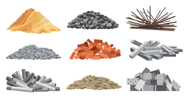 Set of heaps building material. Bricks, sand, gravel and etc. Construction concept. Vector illustrations can be used for construction sites, works and industry gravel Set of heaps building material. Bricks, sand, gravel and etc. Construction concept. Vector illustrations can be used for construction sites, works and industry gravel. gravel mound stock illustrations
