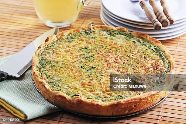 Vegetarian Food Spinache Quiche Stock Photo - Download Image Now - Baked, Bamboo - Material, Carafe