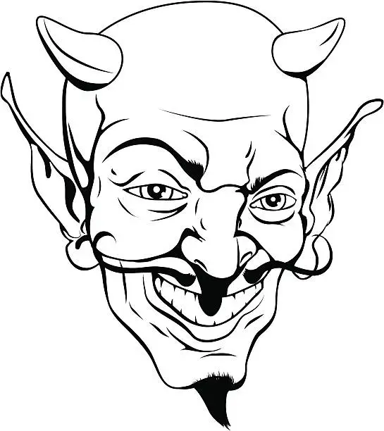Vector illustration of Monochrome devil face