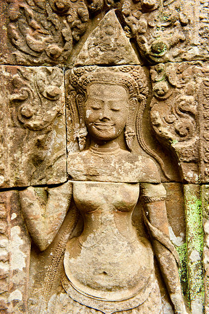 Smiling faces in the Temple of Bayon, Cambodia stock photo