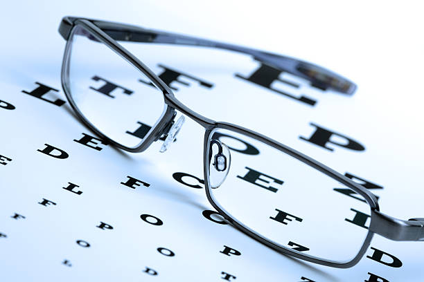 istock Eyeglasses on top of eye chart 124016879