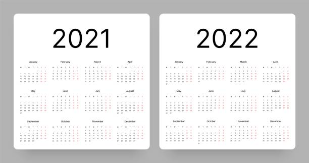 illustrazioni stock, clip art, cartoni animati e icone di tendenza di calendario 2021 e 2022 anno. la settimana inizia il lunedì. - calendario