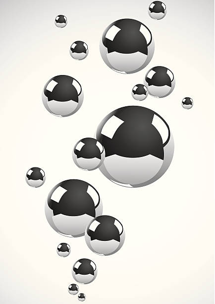 Chrome metal balls floating on off white background Abstract background of a set of metal balls mercury metal stock illustrations