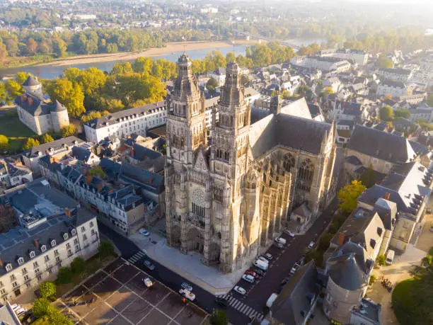 Aerial view on Tours Cathedral, Roman Catholic church in Tours, France