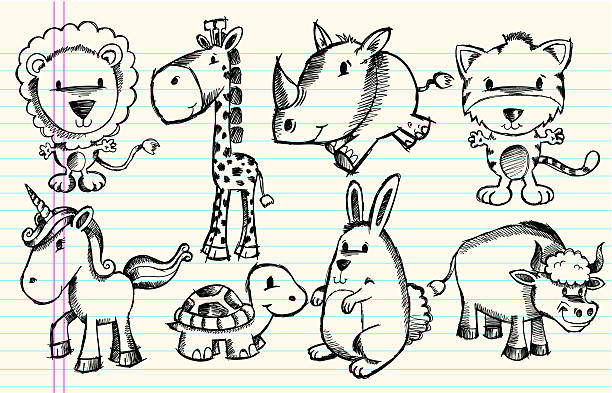 Doodle Sketch Animal Set vector art illustration