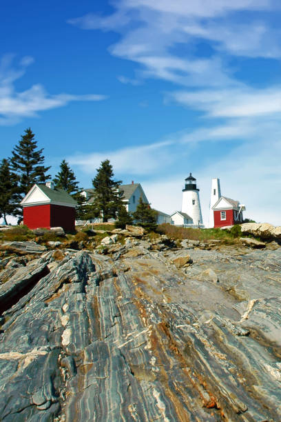 istock Rock Formations and Lighthouse at Pemaquid Point-Maine 1240223292