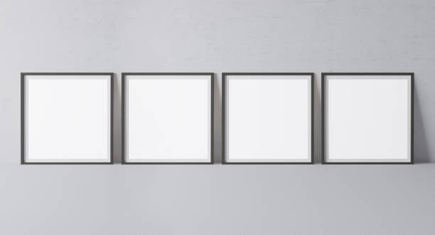 istock Black frame mock up. Frame poster standing on gray floor. Stock photo 1240228820