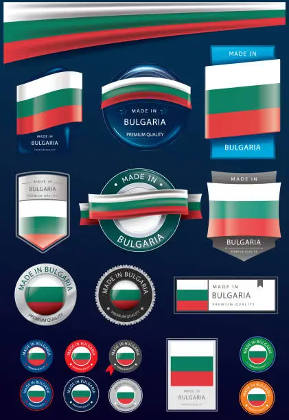 Vector illustration of Made in BULGARIA Seal and Icon Collection,BULGARIAN National Flag (Vector Art)