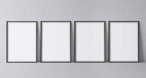 istock Black frame mock up. Frame poster standing on gray floor. Stock photo 1240233191