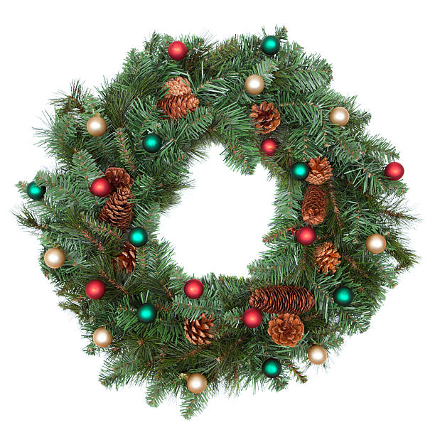 Christmas Wreath with red sound wave graphic equalizer bars and flying musical notes against black background.